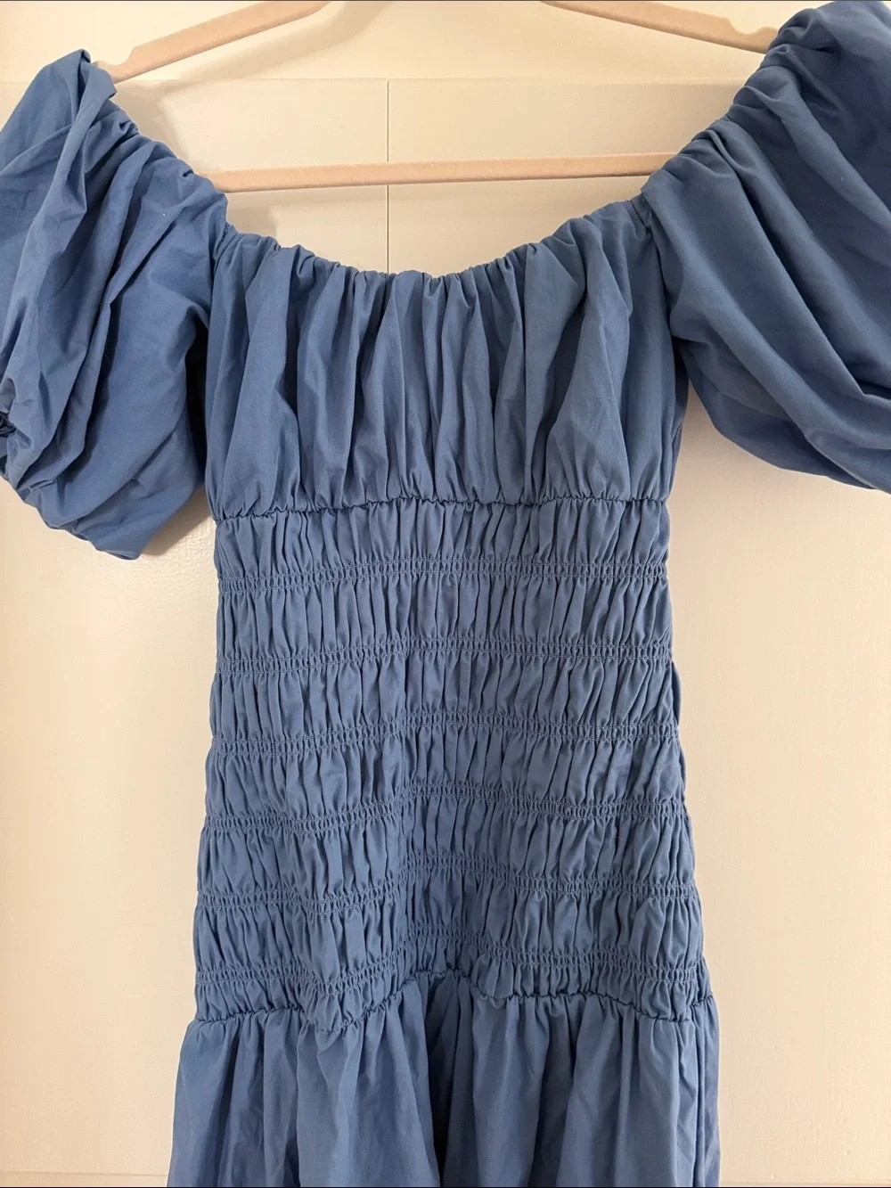 Abercrombie & Fitch Blue Smocked Puff-Sleeve Maxi Dress